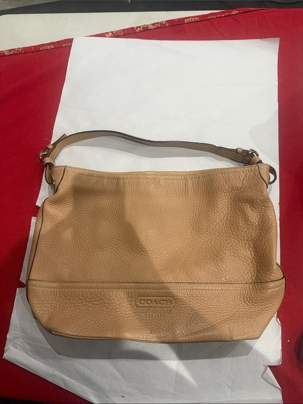 Coach Light Tan Pebbled Leather Shoulder Bag